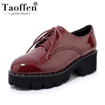 

Taoffen Women Pumps High Quality Spring Office Round Toe Platform Shoes Women Party Lace Up Pumps Footwear Size 33-43