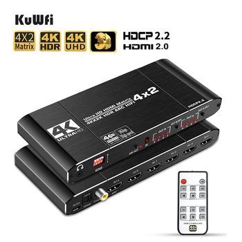 

KuWFi HDMI2.0 Matrix 4x2 4K60Hz Switch Splitter HDCP2.2 EDID 4Kx2K HDR ARC HIFI