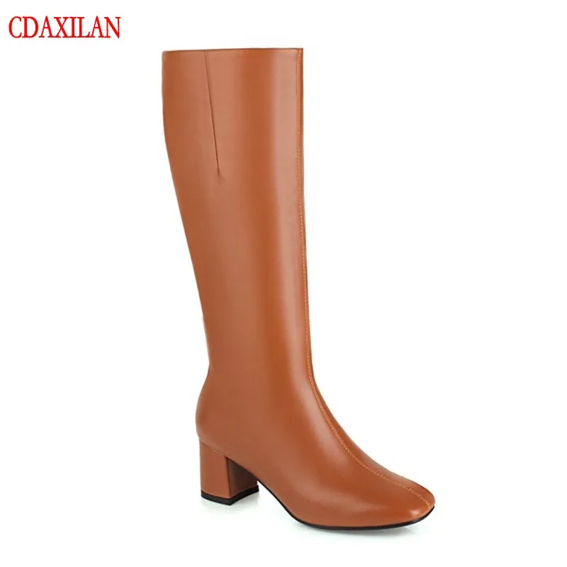 CDAXILAN NEW arrivals Riding equestain boots women's soft leather side zipper high-heel knee-high boots winter warm boots