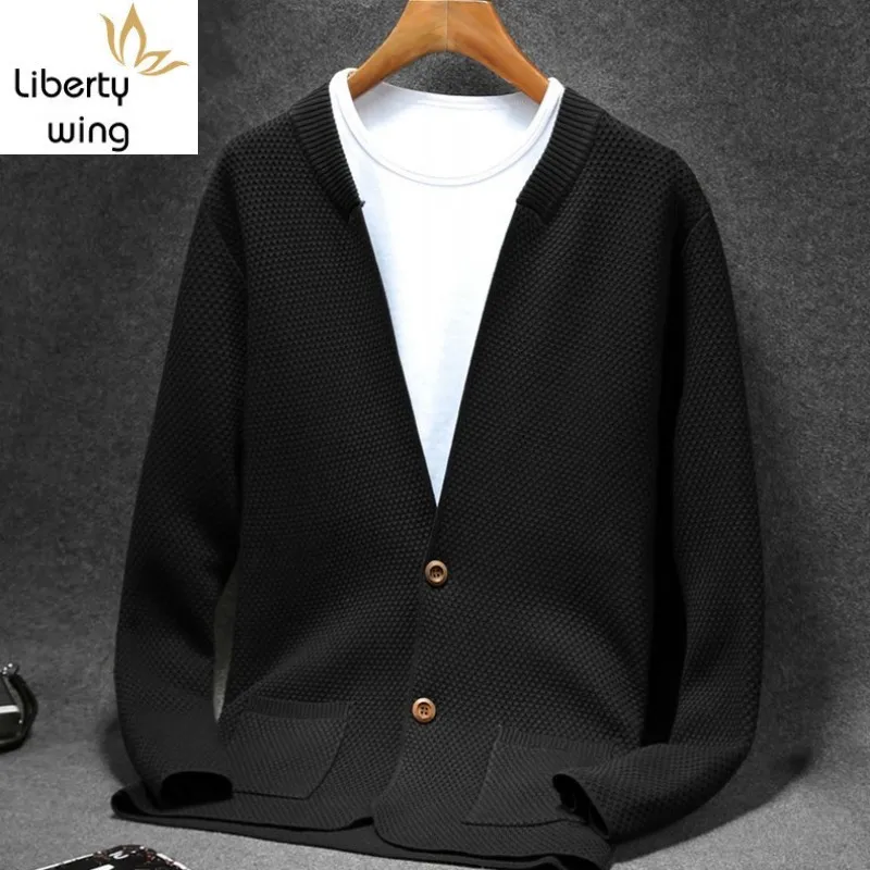 

High Quality Brand Thin Outerwear Fashion Solid V-Neck Cardigans Male Casual Single Breasted Slim Fit Knitted Sweater