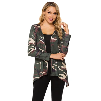 

Leopard Print Ladies Coat 2020 Autumn New Fashion Elegant Women's Long-sleeved Loose Irregular Jacket Camouflage Print Cardigan