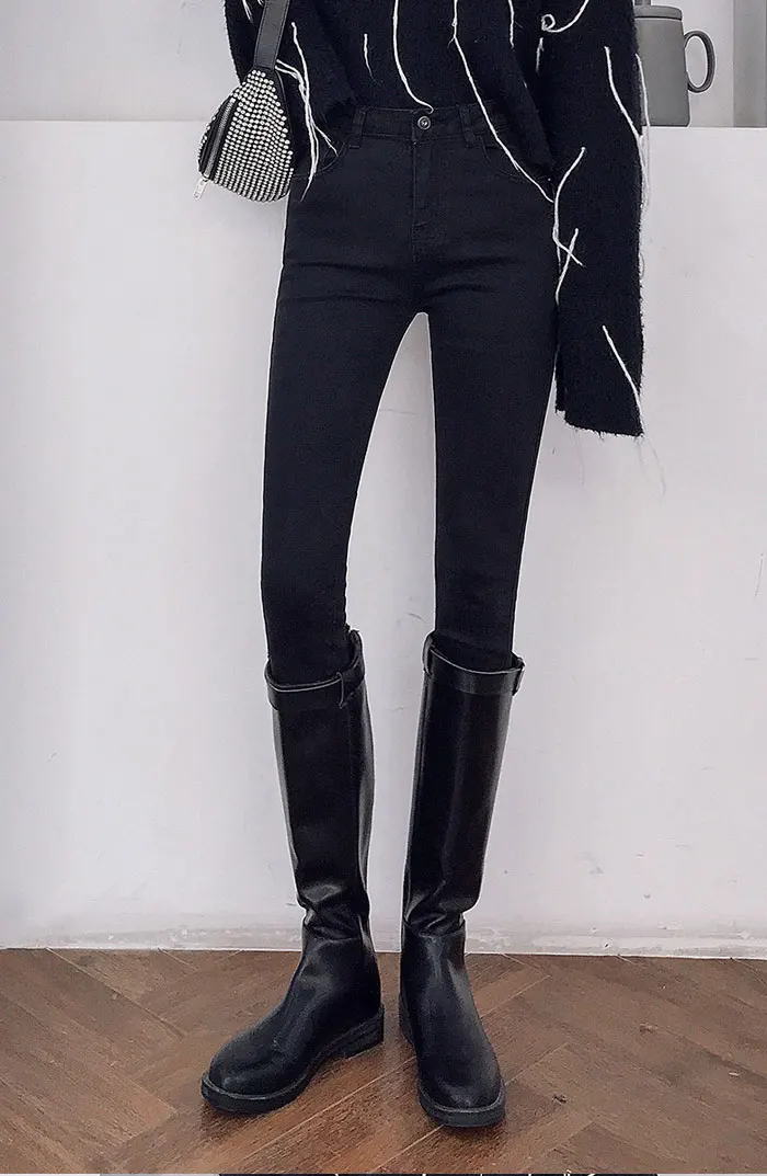 Женские обтягивающие джинсы, черные, синие, с дырками, джинсы, женские, длина по щиколотку, Новинка осени, обтягивающие, обтягивающие, высокая талия, женские, узкие, повседневные джинсы