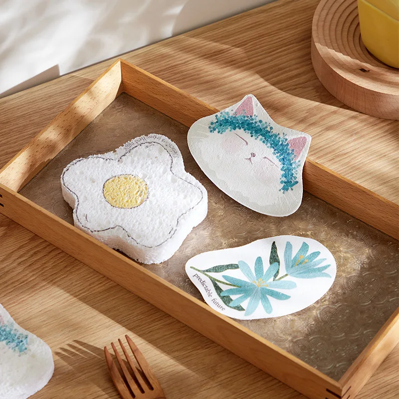 

Cartoon Wood Pulp Cotton Dishwashing Absorbent Expansion Ceaning Cloth Wood Fiber Rag Degradable Compressed Wood Pulp Sponge