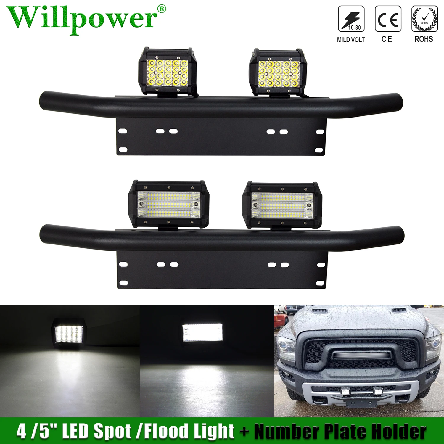 Suv Car 4 "Led Spotlight + 23" Portatarga Portatarga Offroad 4X4 Truck Piclup Flood Driving Lamp 5 "Fendinebbia