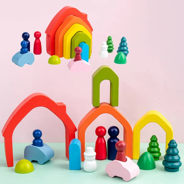 Wooden Rainbow Arched Blocks Natural Wood Blocks Kids Montesori Toys Stacking Balance Game Educational Toys for Children 2