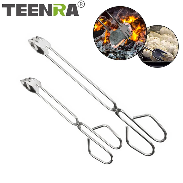 Teenra Barbecue Széncsípés Hosszú Fogantyú Fogók Rozsdamentes Acél Kemence Faszén Saláta Konyhák Eszköz