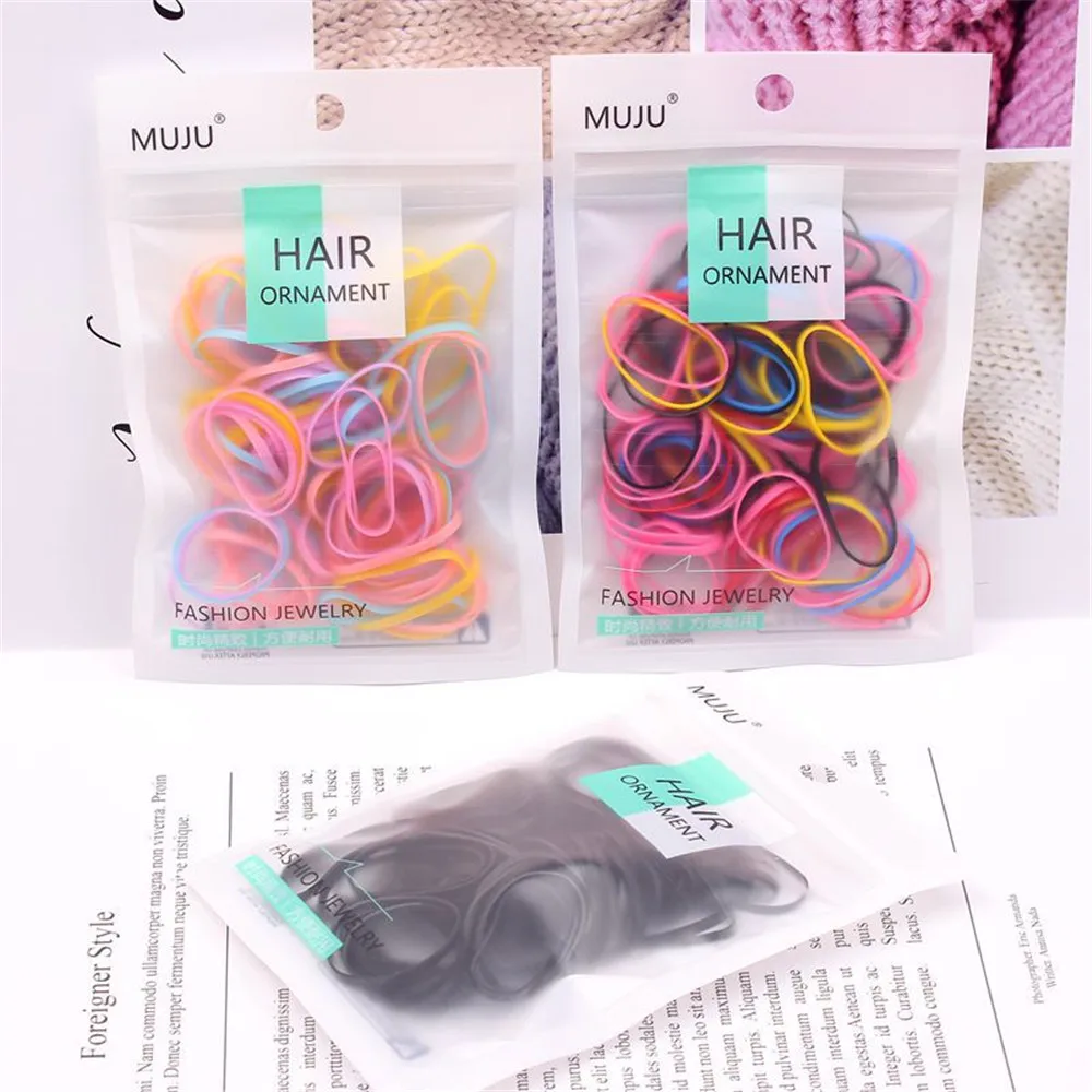 

100Pcs/Pack Colorful Small Disposable Hair Bands Cute Girls Elastic Rubber Band Scrunchie Ponytail Holder Gum Hair Accessories