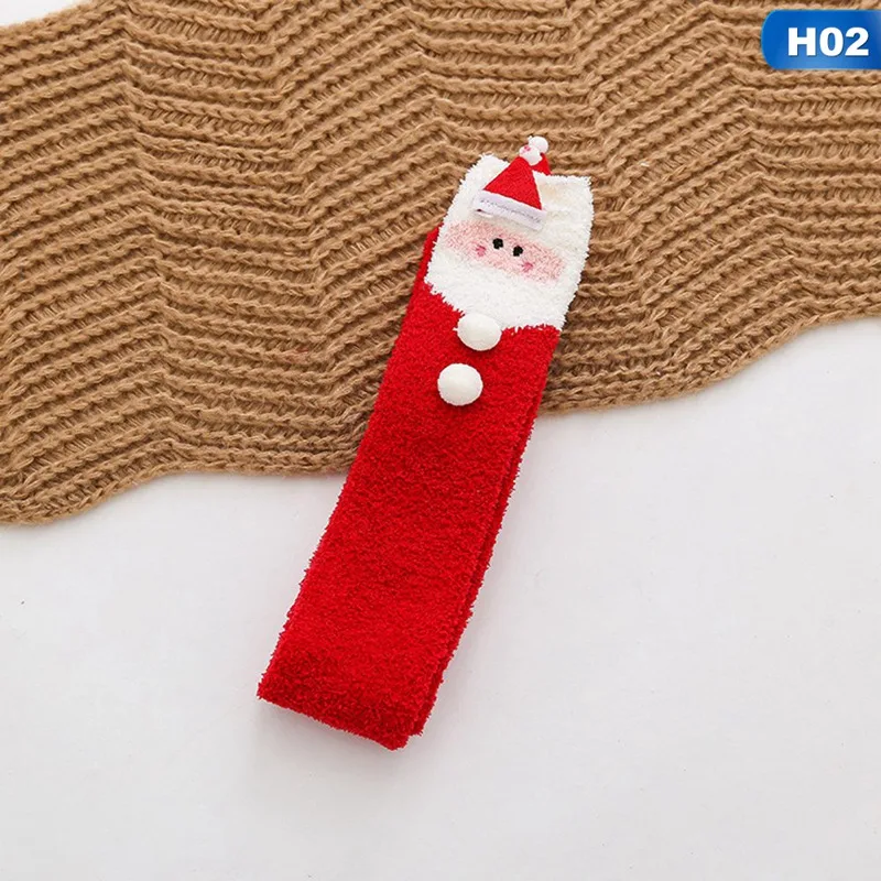 H02 5 стилей; рождественские гольфы из кораллового флиса с героями мультфильмов; милые теплые и удобные толстые гольфы; зимние носки в полоску - Цвет: H02