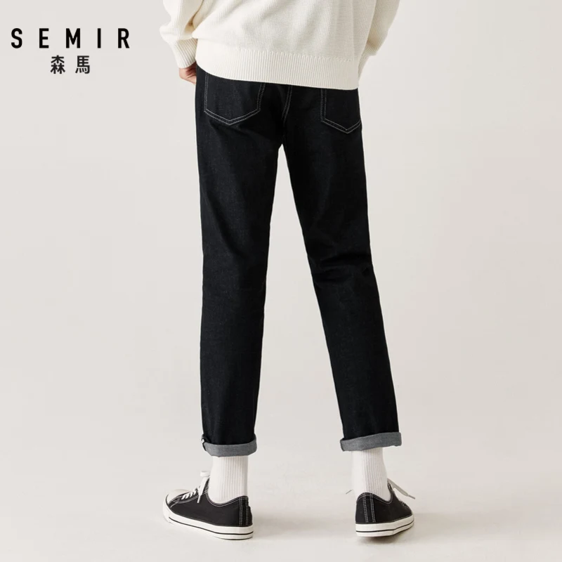 SEMIR мужские джинсы зимние Новые прямые брюки в гонконгском стиле Брендовые мужские брюки черные повседневные штаны с буквенным принтом