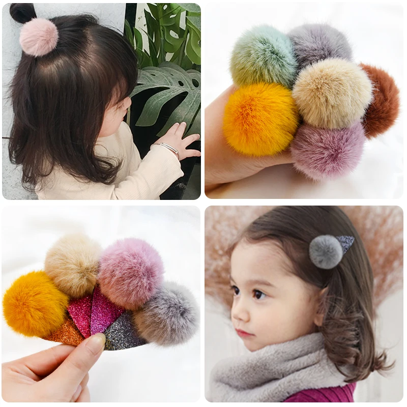 

Winter Children Cute Shiny Waterdrop Hairball Hair Clips Girls Colors Soft Faux Fur Haipins Barrettes Kids Hair Accessories