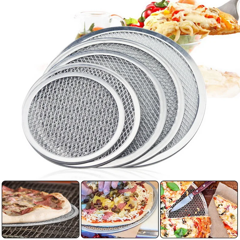 Round Seamless Aluminum Pizza Screen Mesh Oven Baking Tray Pizza Plate 7inch 