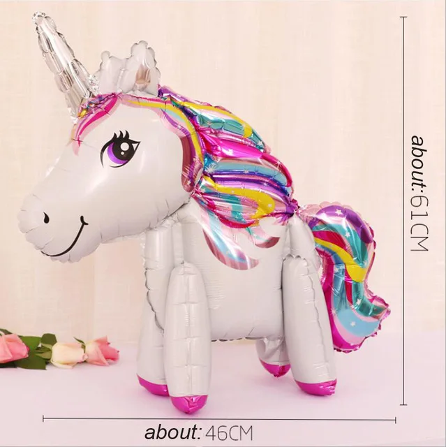 3D единорог вечерние воздушные шары украшения Unicornio ходячие животные фольга шарик для дня рождения ребенок душ девочка дети Декор игрушки подарки - Цвет: white