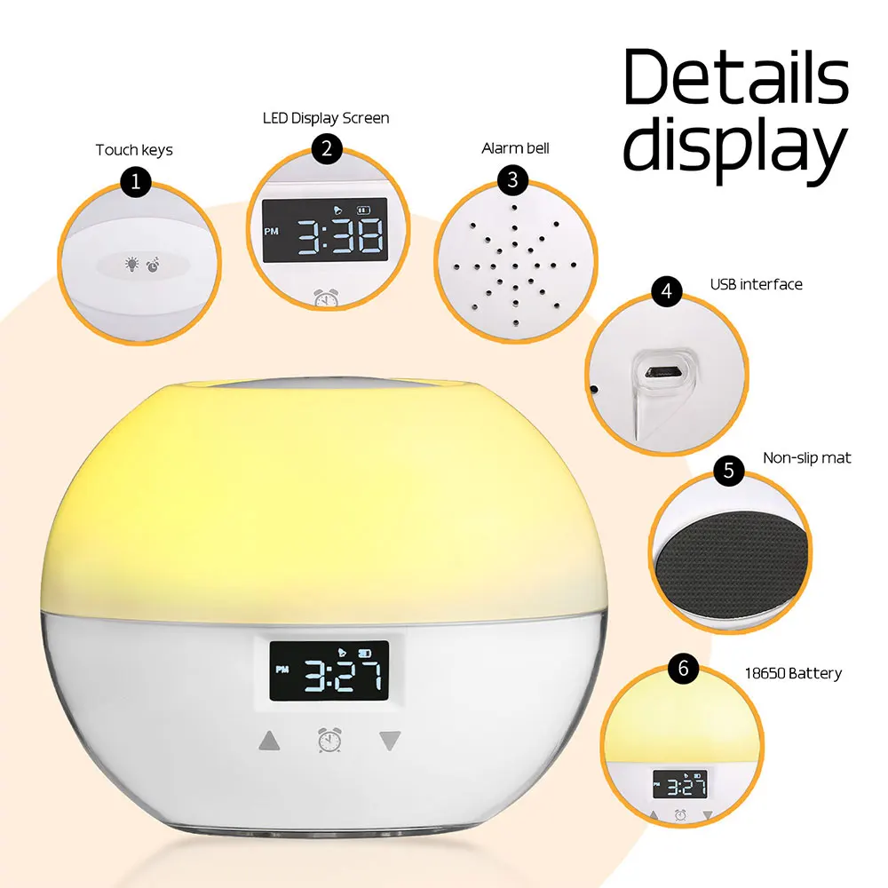 Световой будильник Smart Wake Up Light для детей моделирование режим сна ночник для спальни с Повтор