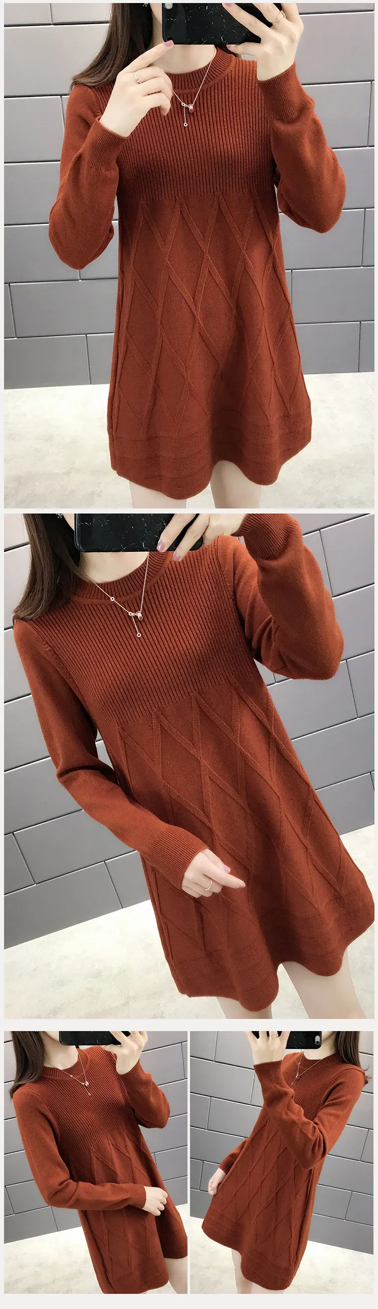 Новинка, осенняя и зимняя блузка средней длины, женские Sweater-0d930 до колена