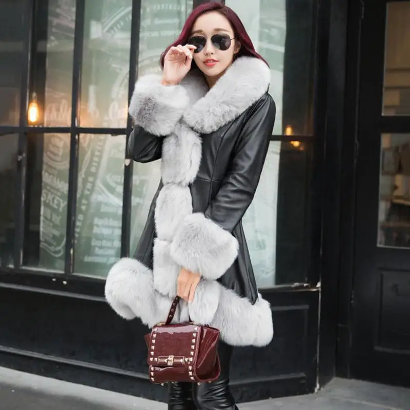 #*Cheap Women 2019 New Winter Thicken Imitation Leather Jacket Female Jaqueta De Couro Feminina Faux Fox Fur Collar PU Leather Coat T78