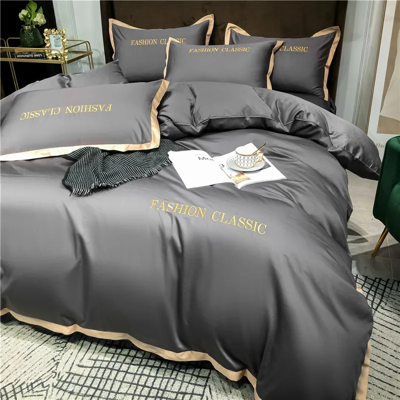 

J Luxury Embroidery Letter Bedding Set Twin Queen King Duvet Cover 220x240 Bed Linen Sheet Nordic Bedclothes High Quailty Cotton