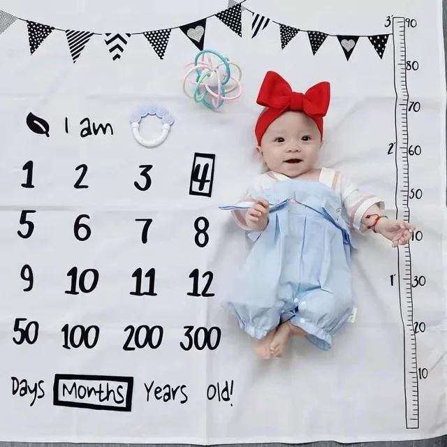 Cartoon Pattern Infant Baby Milestone Photo Props Background Blankets Play Mats Backdrop Cloth Calendar Photo Accessories Nordic Silicone Anti-lost Chain Strap Adjustable  Baby Accessories