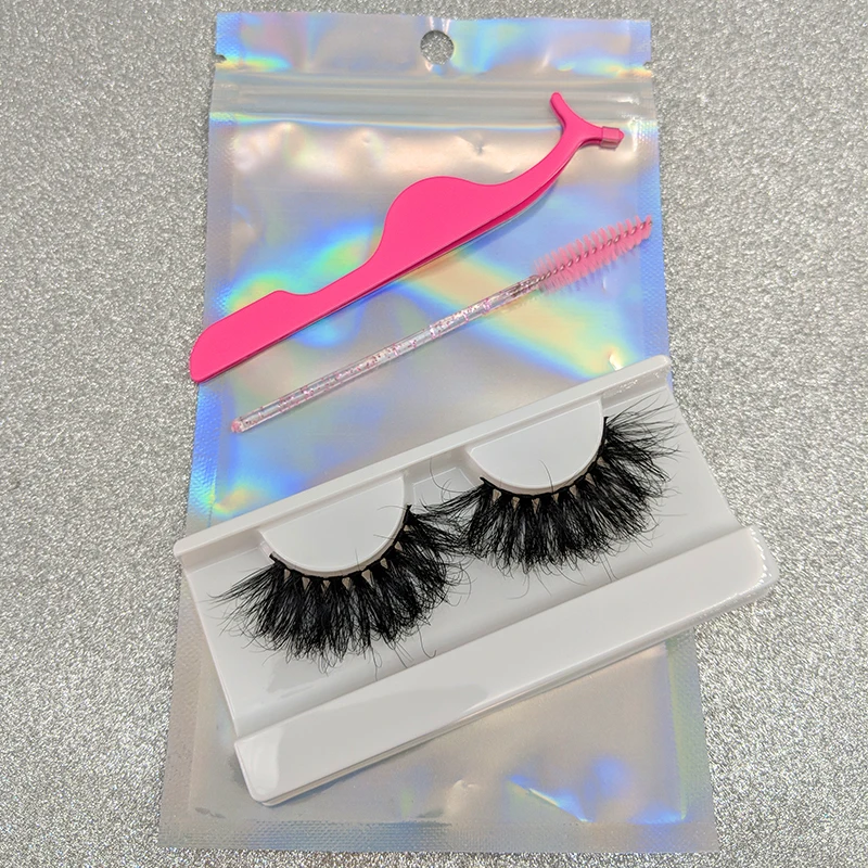 Mikiwi 10/20//50/100 Wholesale 25mm Fluffy Mink Lashes Suit Brushes Tweezers In Bulk Eyelashes Set Multi Pack Mink Lashes Kit 3