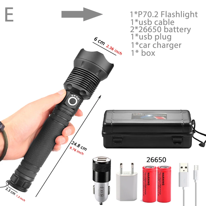 E Высокая мощность xhp90 светодиодный фонарик usb Перезаряжаемый фонарь xhp70 xhp50 фонарь для использования 26650 18650 Аккумулятор для кемпинга - Испускаемый цвет: E