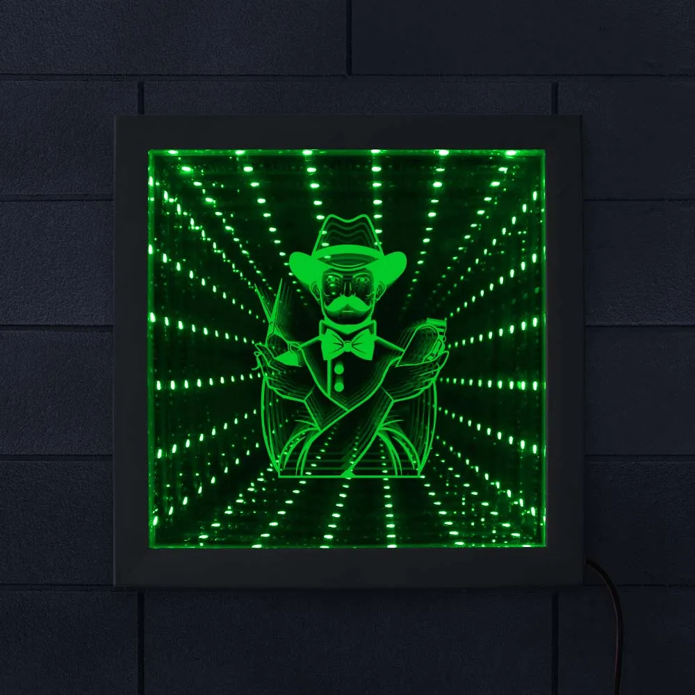 Parrucchiere Led Infinity Mirror Hair Cut Salon Picture Wood Frame Cool Diy Infinite Led Tunnel Barber Shop Lampada Da Tavolo Da Parete
