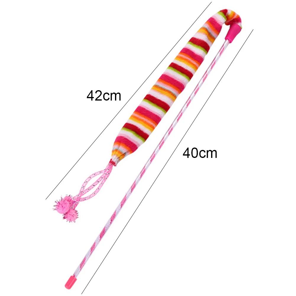 Pet Teaser Striped Bell Play Stick Rod Wand Funny Interactive Sound Toy