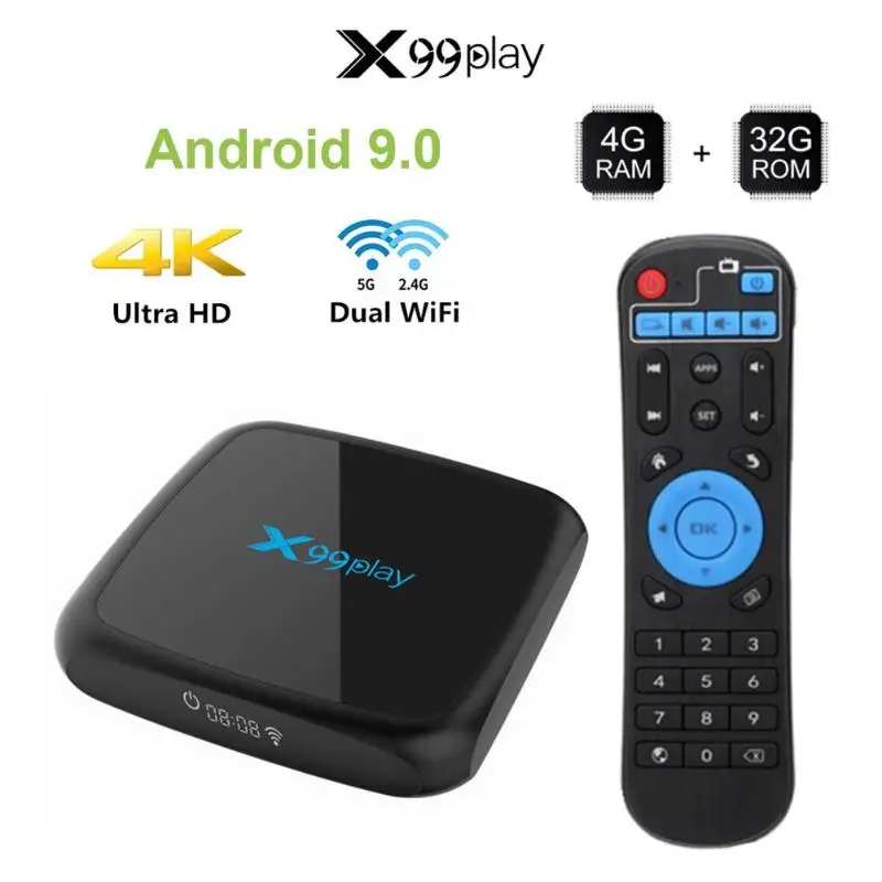 X99 Android 9,0 Smart tv BOX 4G + 32G RK3318 четырехъядерный 2,4G/5G WiFi телеприставка 4K 3D H.265 Wifi медиаплеер приемник