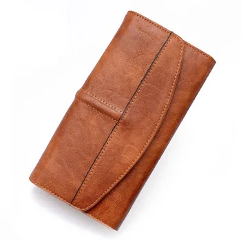 

Women's Handmade Wallet 2020 Summer New Fashion Retro PU Leather Purse Long Zipper Clutch Wallet Ladies Vintage Card Holder