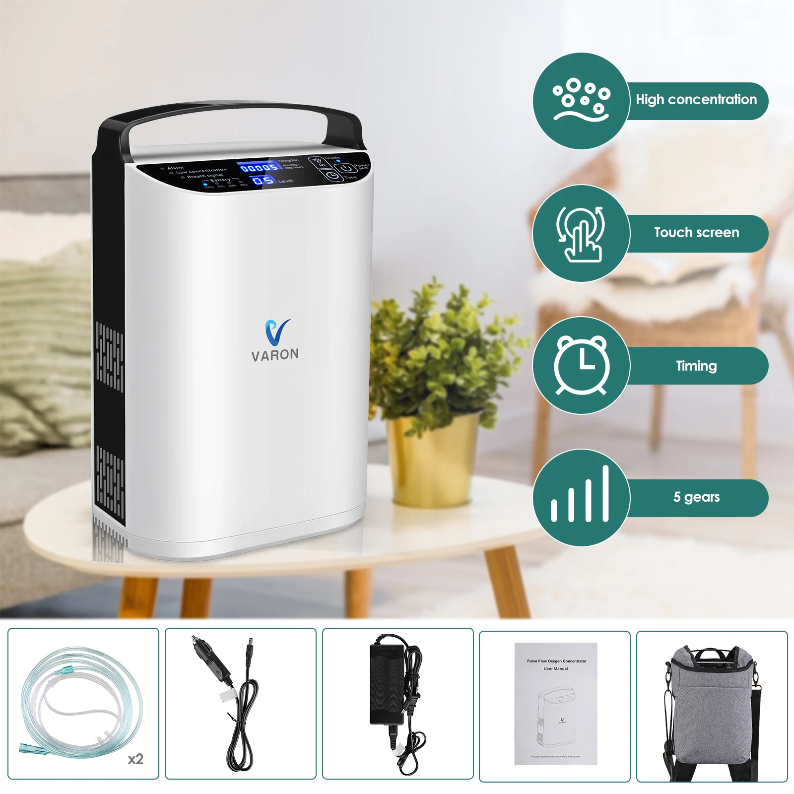 Varon Portable Oxygen Concentrator For Medical Home Use 5l Pulse Flow