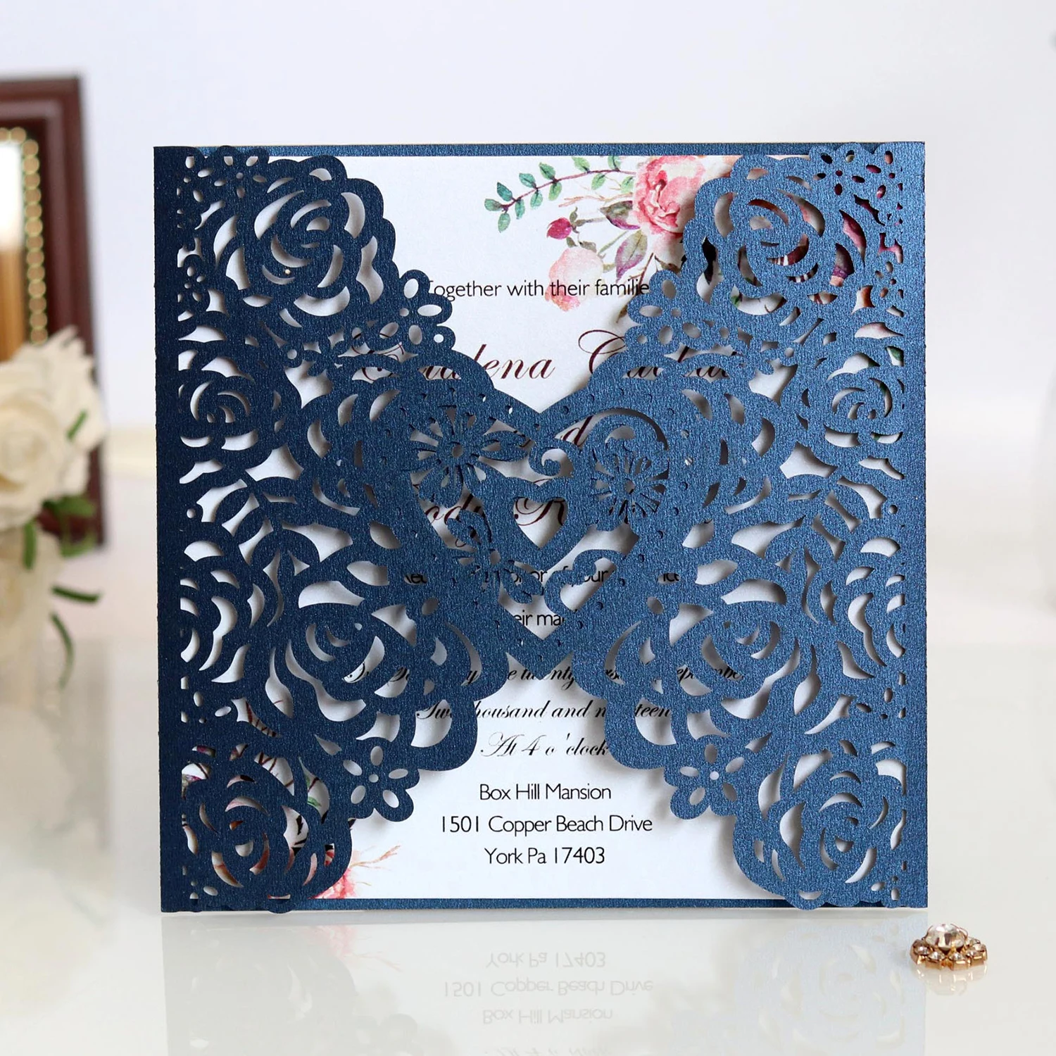  10pcs Rose Hollowing Laser Cut Invitations Cards Wedding Bridal Birthday Business Festival Blessing - 4.00053E+12