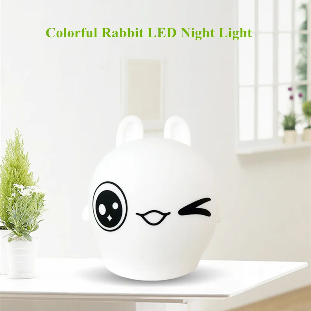 Rabbit Светодиодный ночник с сенсорным датчиком для кошки, коровы, кролика, овцы, тигра, цветной мультяшный силиконовый прикроватный светильник для спальни для детей, подарок для ребенка - Испускаемый цвет: Rabbit