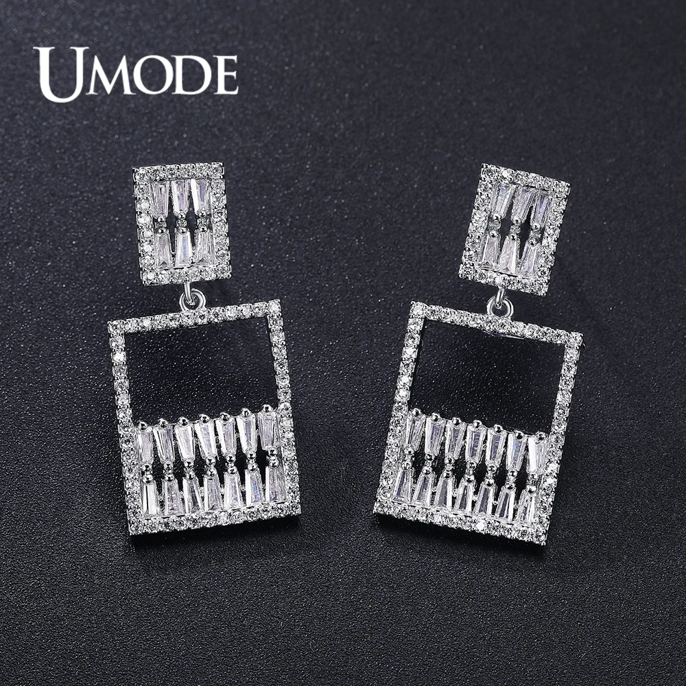

UMODE New CZ Crystal Rectangle Square Drop Earrings for Women Fashion Geometric Dangle Earring Jewelry Dating Pendientes UE0648