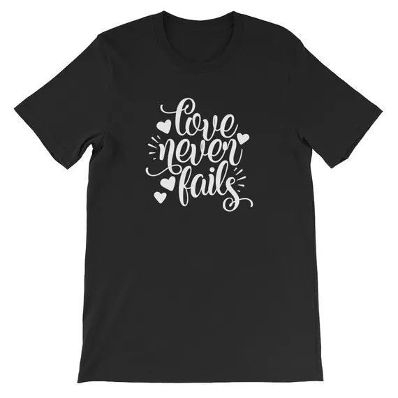 

Fashion Lover New Year Red Tee Tops Valentine Shirt Love Never Fails Christian Women T-shirt Shirt Heart Graphic Cute