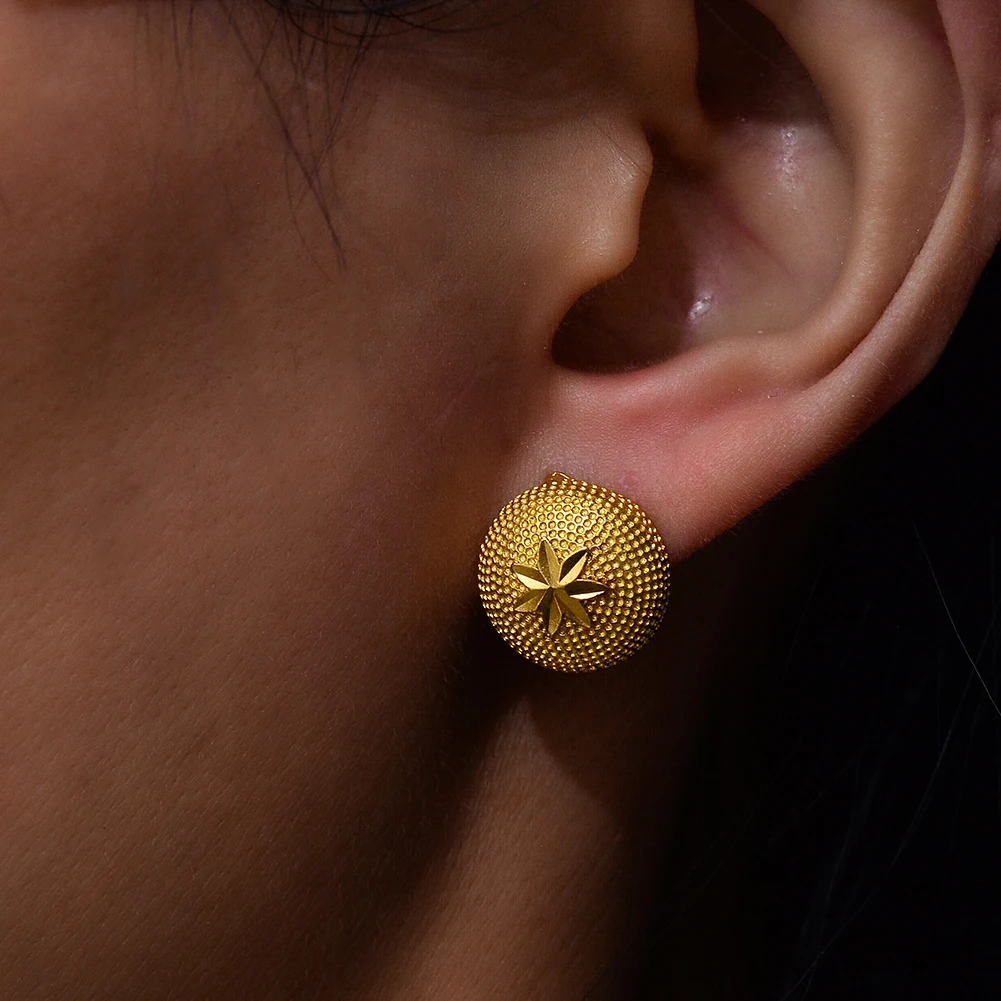 

Wando New Russia Golden Earrings For Women Ethiopia jewelry wholesale in stud earrings dropshipping Heart Flowers earrings