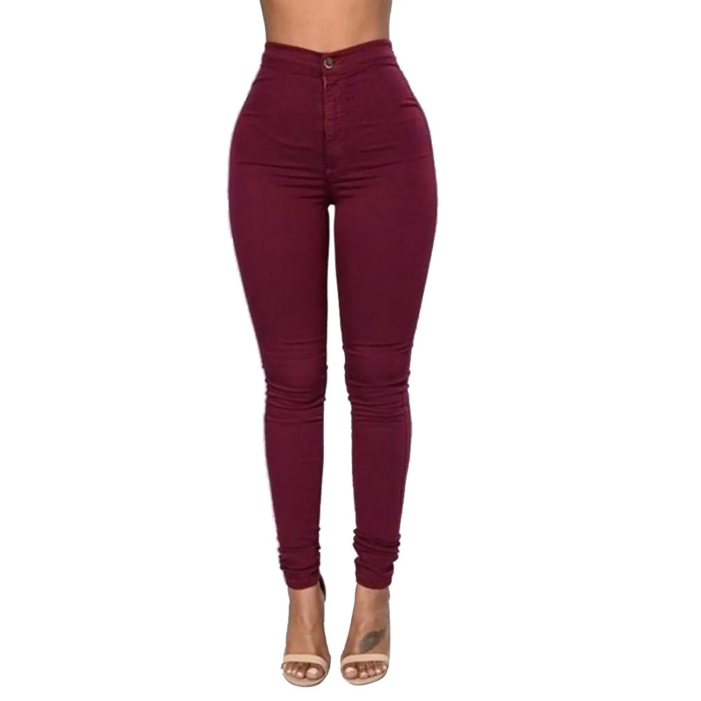 Большие размеры женские деним узкие джинси Брюки Высокая талия узкие Стрейчевые джинсы карандаш брюки-джегинсы Твердые свитшоты XXL-XXXL# Y3 - Цвет: Красный