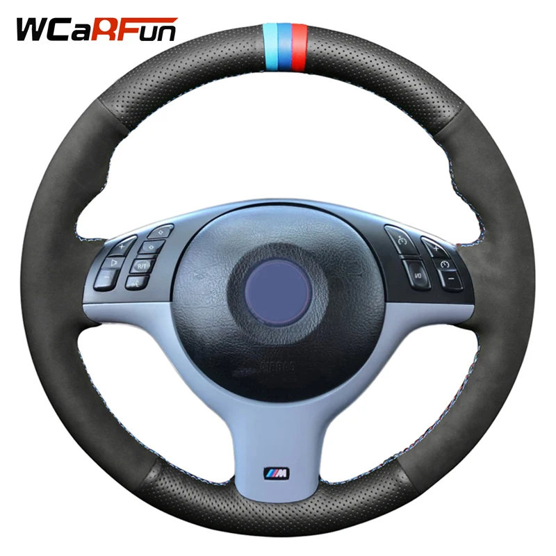 WCaRFun Black Natural Leather Suede Car Steering Wheel Cover for BMW E46 E39 330i 540i 525i 530i 330Ci M3 2001-2003 | Автомобили и