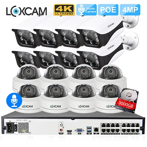 LOXCAM H.265+ 4K 5MP POE NVR CCTV камера системы 4MP Аудио Открытый Антивандальный ночное видение IP камера 16ch комплект видеонаблюдения - Цвет: 16CH NVR x 16 Camera