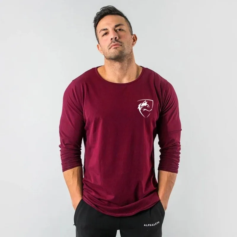 Мужская Повседневная футболка Alphalete черная белая с круглым вырезом и длинными