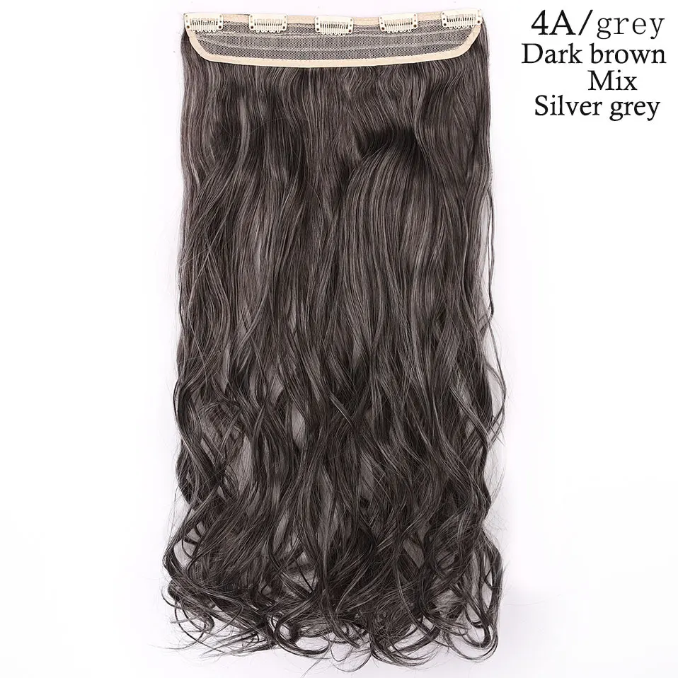 brown mix grey S-noilite, 47 цветов, 24 дюйма, длинные волнистые женские волосы на заколках, цельные синтетические волосы для наращивания, черный, коричневый, накладные волосы на заколках для женщин - Цвет: brown mix grey