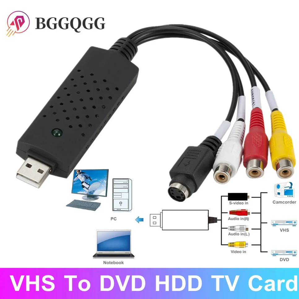 BGGQGG USB 2 0 конвертер VHS в DVD конвертирует Аналоговое видео цифровой формат аудио
