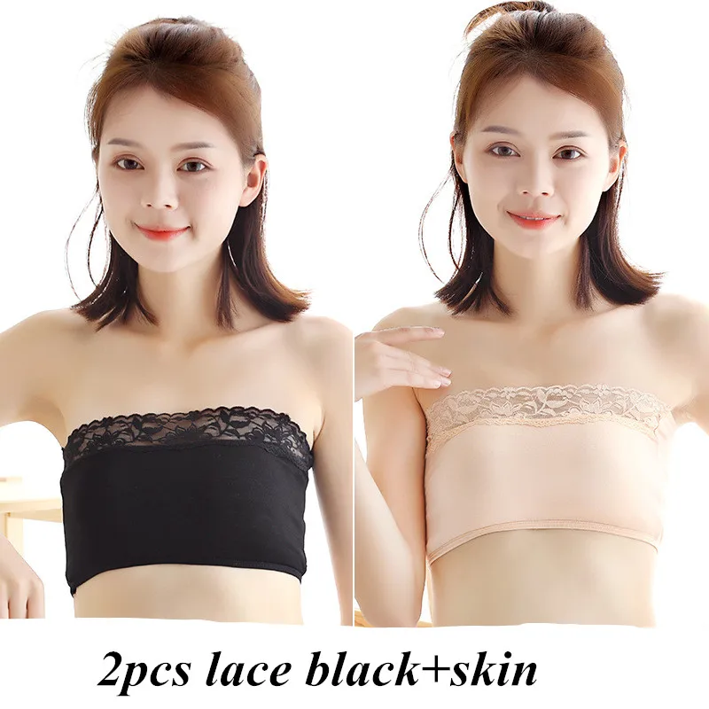 Female Strapless Boob Tube Top Bandeau Bra Lace Modal Ladies Modal Lace Stomacher Wrapped Chest Bottom Underwear - Цвет: 8