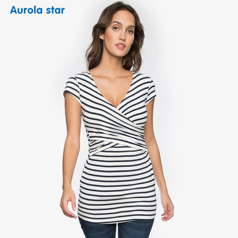 Striped Топ для беременных, блузка для кормления, Одежда для беременных, топы в белый горошек с принтом - Цвет: Striped