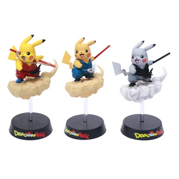 

Pikachu Costume Plays Goku Stepping on The Cloud PVC Toys Anime Dragon Balls Character Action Figure Collection Dolls Child Gift