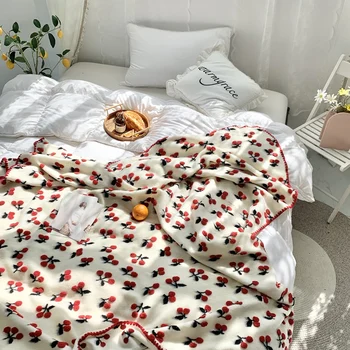 

Strawberry Cherry Pattern Blanket Wool Fleece Blended Three-Dimensional Blanket Jacquard Warm Soft Sofa Throw Shawl Blanket