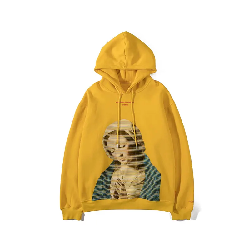 Yellow GONTHWID Мадонна в молитве живопись печати флисовые толстовки с капюшоном religion толстовки мужские хип хоп повседневные топы уличного стиля верхняя одежда - Color: Yellow