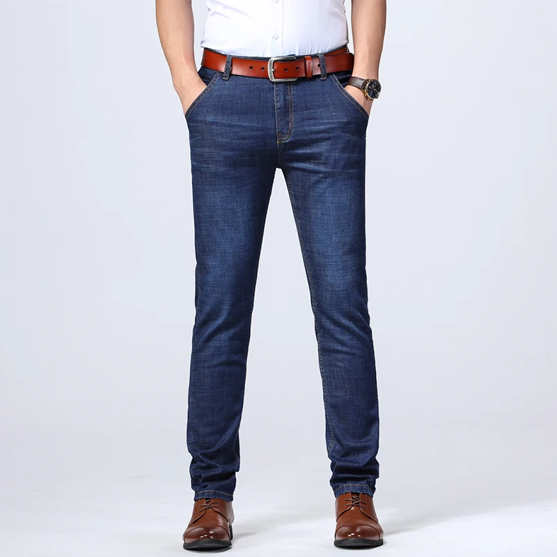 

DAISHU 2020 Spring Summer Men's Straight Slim Fit casual jeans Business denim trousers male pant Blue Plus Big Size 28-44
