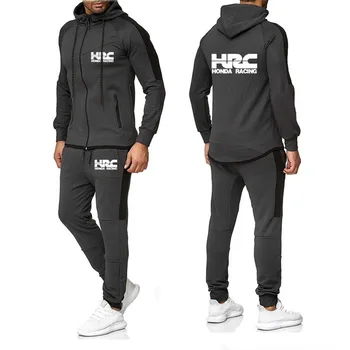 

Hoodies Men Sets HRC race motorcycle Car Logo Printed Spring Autumn Men's Tracksuit Set Jacket+Pant 2 Piece Set Casual Man SuitK