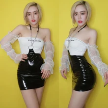 Ночной клуб Dj женский певец Pold танцевальный костюм бар Ds сценический сексуальный с открытыми плечами пузырь рукав Висячие шеи короткая юбка DN4414