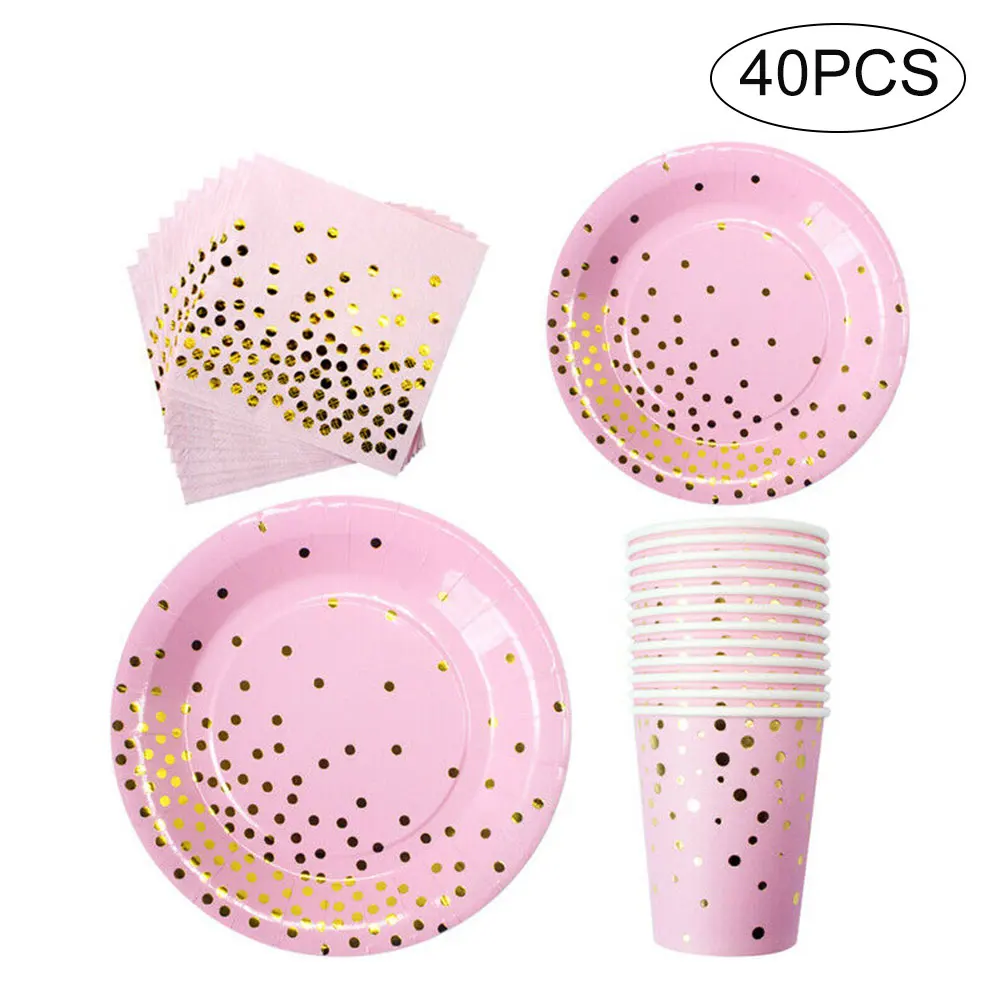 

Convenient 40Pcs/Set Disposable Paper Plates Cups Napkins Tableware Kit for Birthday Wedding Party UEJ