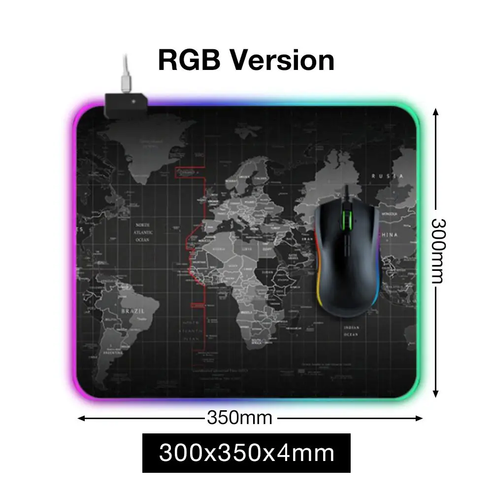 Игровой коврик для мыши светодиодный освещение карта мира RGB светодиодный мышь с подсветкой коврик для ПК ноутбука настольная доска для ключей коврик для мыши Компьютерная площадка - Цвет: 300 350 4