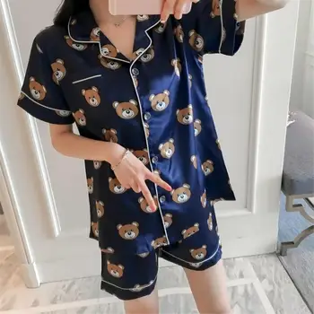 

Pajamas Women's Summer Short-sleeved Model Silk Plus-sized Size Viscose Bear Homewear Set
